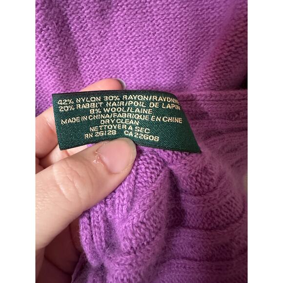 Vintage Lauren Ralph Lauren rabbit hair knitted scarf buttons purple one size - Picture 5 of 5
